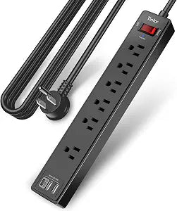 Yintar 10Ft Surge Protector Power Strip with 6 Outlets & 3 USB Ports, Black