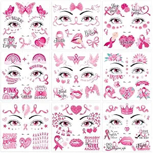HOWAF Breast Cancer Awareness Temporary Tattoos, Pink Ribbon Tattoos Stickers for Woman Breast Cancer Awareness Accessories, Pink Ribbons Event Party Favor Supplies Charity Supplies