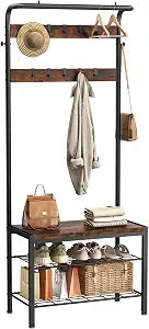 Hall Tree with Bench and Shoe Storage, 4-in-1 Entryway Organizer with 10 Hooks and Storage Shelf,Coat Rack Freestanding with 2-Tier Storage Shelf for Living Room, Bedroom Rustic
