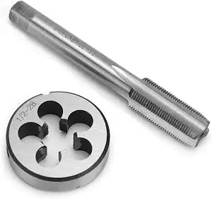 QWORK 1/2"-28 UNEF Tap and Die Set, HSS Right Hand Threading Tool Kit, Round Die and Plug Tap for Metal Machining
