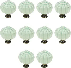 Geesatis Light Green Ceramic Knobs,10Pcs Vintage Pumpkin Shape Drawer Pulls