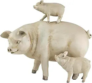 Elements 10.24x5.51x8.46 Inch White Resin Pig and Babies Figurine, Farmhouse Style Statue Durable Design for Everyday Use in Home Kitchen Dining and Entertaining Settings