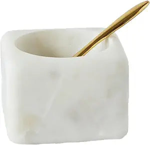Creative Co-Op Marble Serving Bowls with Brass Spoons, White