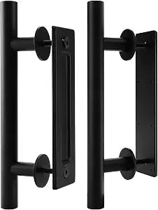 Peohud 2 Pack Sliding Barn Door Handle, Carbon Steel Pull and Flush Hardware Set, 12 Inch Heavy Duty Rustic Two-Side Design Door Hardware Set for Barn, Bedroom, Gate, Cabinet