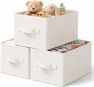 3-Pack Closet Storage Bins, Foldable Fabric Storage Baskets, Beige