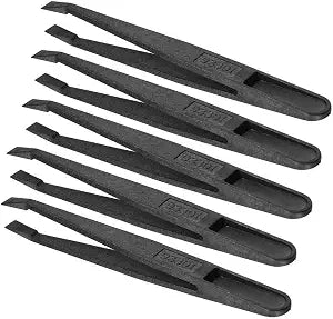 Black Plastic Slant Flat Tip Anti-static Tweezers 4.7 Inch Length 5pcs