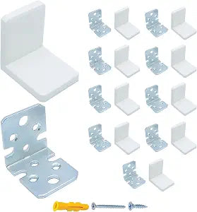 MR BRACKET Anti Tip L Bracket,White Shelf Brackets Pack of 10, Heavy Duty Cabinet Hanging Brackets, Plastic Cover Metal Brackets, Stainless Steel Corner Brace, Furniture Anchors for Baby Proofing