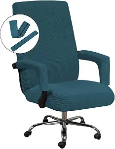H.VERSAILTEX 3 Pcs Computer Office Chair Cover Universal Rotating Chair Slipcovers Protector Removable Washable Office Armrest Covers with Zipper for High Back Seat Backrest Pads(Large,Deep Teal)