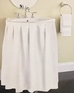 Better Home Premium Vinyl Sink Skirt Bath Vanity Cover Waterproof Luxurious Semi Circle Design (White)