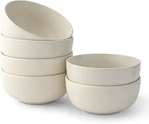 JoyJolt Mesa 23oz Stoneware Soup Bowls, 5.8" Matte (Linen) White Cereal Bowls Set of 6 Bowls for Kitchen Pasta Oatmeal Salad Ice Cream or Dessert, Dishwasher and Microwave Safe
