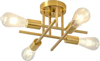 EGM Semi Flush Mount Ceiling Light 4-Light Gold Sputnik Chandelier, 1-Pack