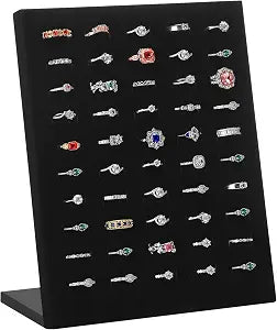 KUKUVR Velvet L-Shaped 50 Slots Ring Earring Holder Display Stand (Black)