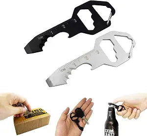 2PCS Keychain Bottle Opener Multi Tool, 100% Stainless Steel EDC Gadget, 6 Tools in 1 [Bottle Opener, Wrench, Screw Driver, Metric Ruler,Cord Cutter] Universal Everyday Carry Pocket and Backpack Tool