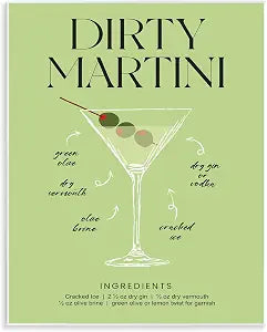 Dirty Martini Recipe Kitchen, 11 x 14 Inch Mounted Print on Wall Plaque