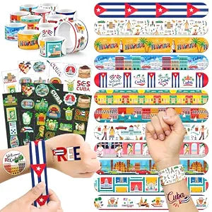 96 PCS Cuba Party Favors Set ï¿½ï¿½ï¿½ 72 Pre-Cut Temporary Tattoos & 24 Slap Bracelets, Perfect for Havana Nights, Cultural Festivals & Travel-Themed Celebr