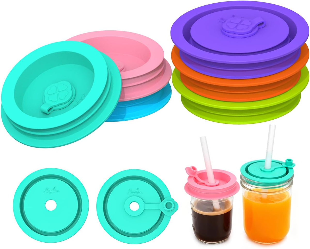 SOPHICO Mason Jar Lids with Straw Hole Fit Ball, Kerr, Mainstays, 6 Pack