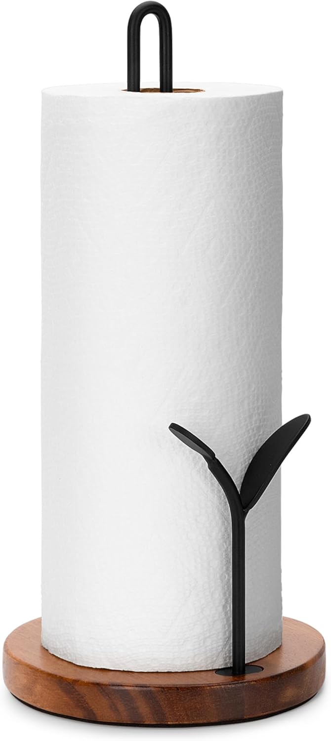 Wood Paper Towel Holder Countertop, Leaf, Black