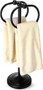 Moxweyeni Hand Towel Holder Stand 14'' Tall with 2 Hanging Rings, Black