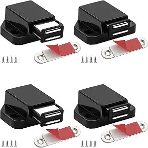 Small Magnetic Push to Open Cabinet Hardware CBRIVE 4 Pack Push to Open Door Latch Push Latches for Hidden Door Push Release Drawer Pull Touch Lock Tip On RV Closet Close Strong Pop Out, Black