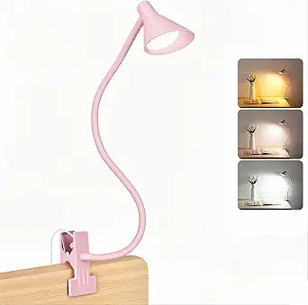 LiFMIRA Pink Small Desk Lamp Clip on LED Reading Light for Bed