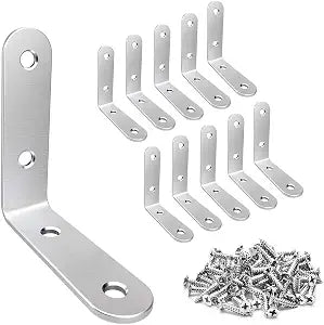 LuckIn 20 Pcs L Bracket Stainless Steel Corner Brace Sets, 90 Degree Right Angle Shelf Brackets with Screws for Wood Furniture, Chairs, Table, 50mm x 50mm, Silver, 2 Inch