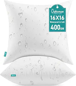 Oubonun 16x16 Outdoor Throw Pillow Inserts - Set of 2 Waterproof Cushions