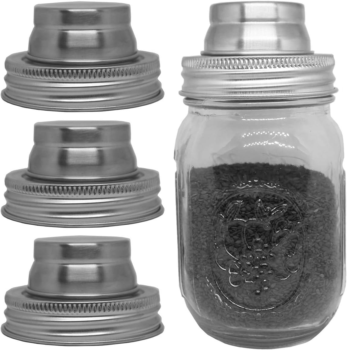 4 Pack Stainless Steel Shaker Lids for Regular Mouth Mason Jar