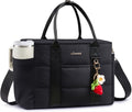 LOVEVOOK Insulated Lunch Bag Women, Puffer Adult Lunch Box for Women, Black