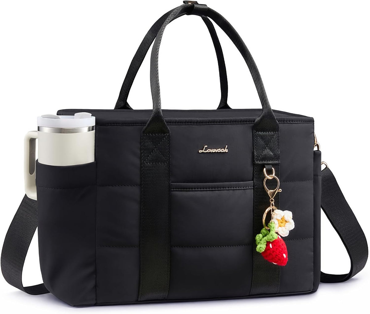 LOVEVOOK Insulated Lunch Bag Women, Puffer Adult Lunch Box for Women, Black