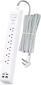 Mifaso Surge Protector Power Strip 10FT, Flat Plug, 6 AC & 4 USB (2 USB-C)