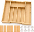 Expandable Bamboo Silverware Organizer for Kitchen Drawer, 10" to 16.6" Wide Utensil Drawer Organizer with 6 Removable Dividers & Cleaning Brush, 7 to 13 Compartment Flatware Tray for Cutlery, Natural