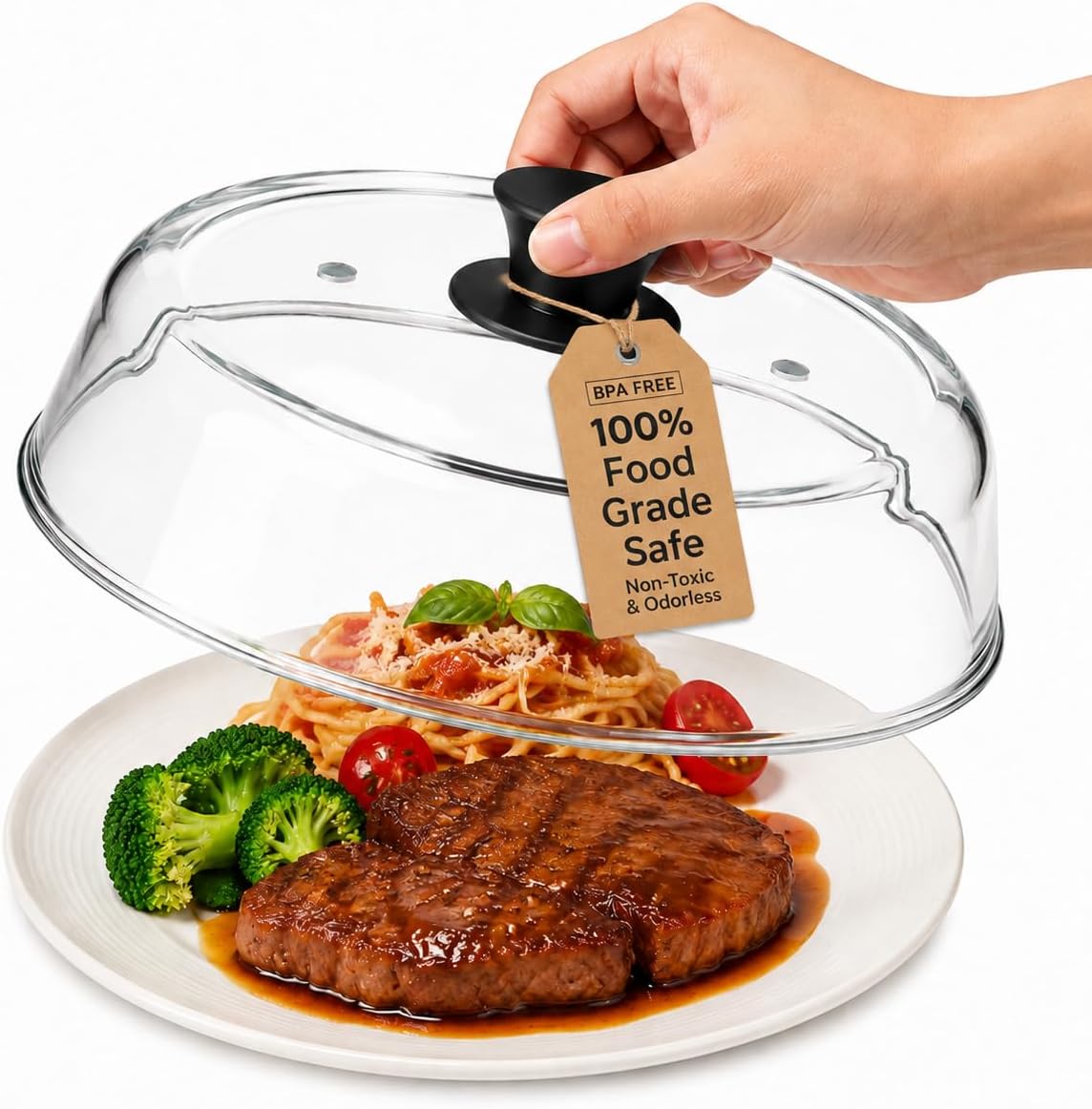 10inch Glass Microwave Splatter Cover for Food,Plate Splatter Guard Lid with Easy Grip Silicone Handle Knob, Borosilicate Glass with Vent Hole, Dishwasher Safe