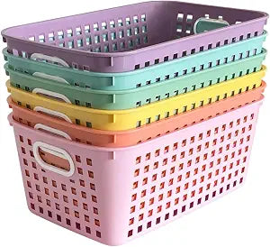 6 Pack Classroom Storage Baskets, 11 x 7 x 4.5 inches Plastic Shelf Bins