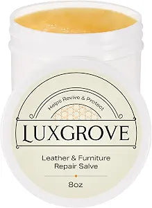 LUXGROVE Wood & Leather Furniture Repair Salve, Conditioning Balm for Couches, Car Seats, Tables, Cabinets, Doors, Shoes, Purses, Boots & Saddles, Helps Revive Dry, Dull & Scuffed Surfaces, 8oz