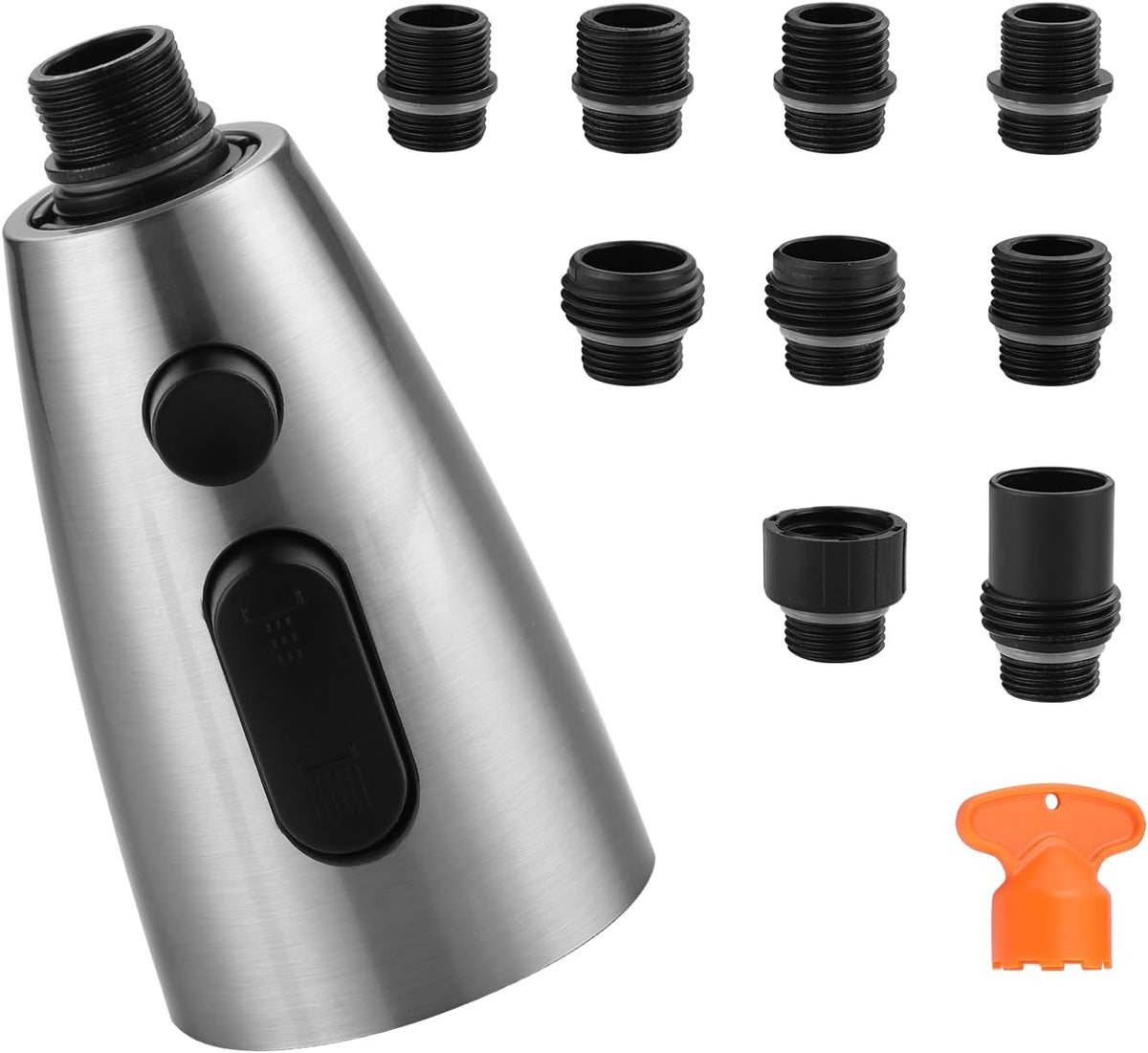 WOWOW Kitchen Faucet Head Replacement Brushed Nickel, 3 Function Pull Out Spray Nozzle with 9 Adapters for Kitchen Sink Faucetï¼ŒAmerican Standard for Moen Kohler Delta Faucets G1/2 Male Connector