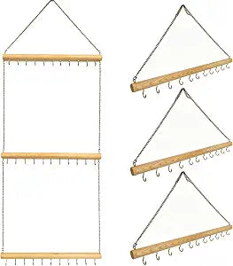 Hanging Jewelry Organizer with 36 Hooks - 15.7 Inch Hanging Wooden Display Rack for Necklaces, Bracelets, Earrings, Headbands - Space Saving Decor