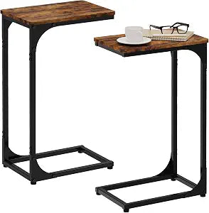 C Shaped End Tables Couch Table TV Trays Set of 2, 7" Wide, Rustic Brown