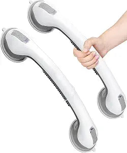 Shower Grab Bars for Seniors, 2 Pack 16.9 Inch Suction Safety Handles No Drill Bathroom Handrail for Elderly Limited Mobility Tub Shower Wall, White