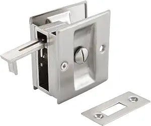 HOME MASTER HARDWARE Privacy Pocket Door Lock Hardware with Pull Replace Old Sliding Door Locks/Solid Brass Pocket Door Privacy Lock 2-3/4x2-1/2, for 1-3/8 Thickness Door, Brushed Nickel -1 Pack