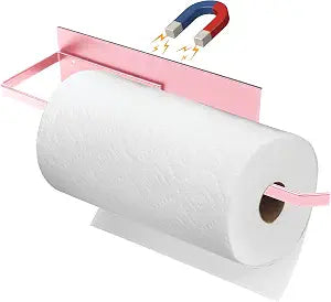 Magnetic Paper Towel Holder, Toilet Paper Roll Holder Towel Rack Wall Mount Fridge Organizer Shelf for Towels Rolls Bar Bathroom Toilet Pantry RV Essentials Kitchen Organizers and Storage Pink