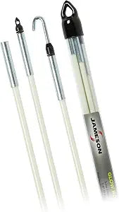 Jameson Glow Fish Rod Kit, 1/4 in x 12 ft  Non-Conductive Fiberglass Glow Rod for Running Wires through Ceilings, Walls, Floors, Attics  Includes Bullet Nose with Eyelet, Hook, and Storage Tube