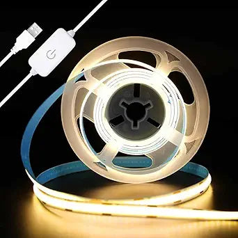 COB LED Strip Light, TV LED Backlight, 6.56ft USB Flexible, Cuttable, Dimmable with Tape Strip Lights Great for Cabinets, Closet, Bedroom, Kitchen, Shelves etc Warm White