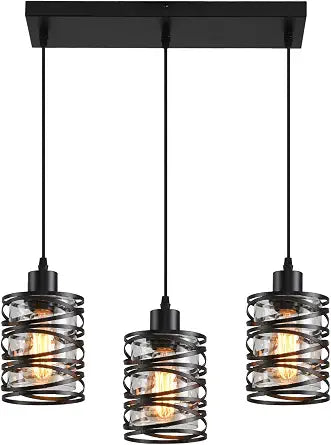 3 Light Pendant Lights Kitchen Island Black Pendant Light Fixtures Spiral Iron Kitchen Island Lighting with Clear Glass Shade Adjustable Hanging Light Fixtures