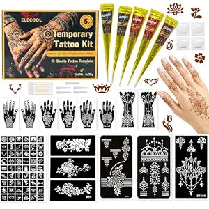 Temporary Tattoo Paste Cone Kit with 6 Cones & 9ï¿½ï¿½ï¿½Sheet St