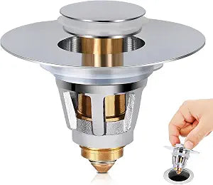 All Brass Metal Sink Stopper with Hair Catcher | Universal Bathroom Drain Strainer | Anti Clog Filter Basket, Polished Chrome, Fit for 1.08-1.5 Inch Sink Drain Hole