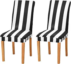 Kigai Black and White Stripes Dining Room Chair Covers Set of 2,Stretchable Removable Washable Spandex Kitchen Chair Protector Slipcovers for Restaurant,Hotel,Ceremony,Christmas Decoration