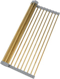 Snailhouse Roll Up Dish Drying Rack, Stainless Steel Dish Drainer Over the Sink with Anti-Slip Silicone for Kitchen Counter, Gold (17.8 x 13.8 in)