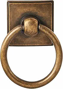khtumeware 2-Pack 1.9 Inch Ring Cabinet Knobs - Vintage Antique Brass Backplate for Drawer knobs for Dresser, Kitchen Cabinets - Durable Zinc Alloy Hardware.