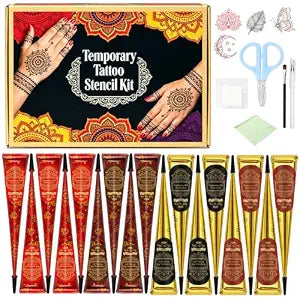 17Pcs 4Colors Temporary Tattoo Cone Kit,White Tattoo Outline Pen & Accessories, DIY Body Art Skin Painting Designs for Women Men beginners Party Gifts