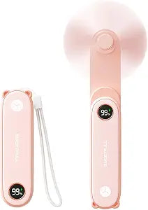 SWEETFULL Portable Handheld Mini Fan with LED Display, 3-in-1 Personal Foldable USB Rechargeable Hand Held Fan & Flashlight for Travel, Lash Eyelash, Cute Small Pocket for Women, Girls